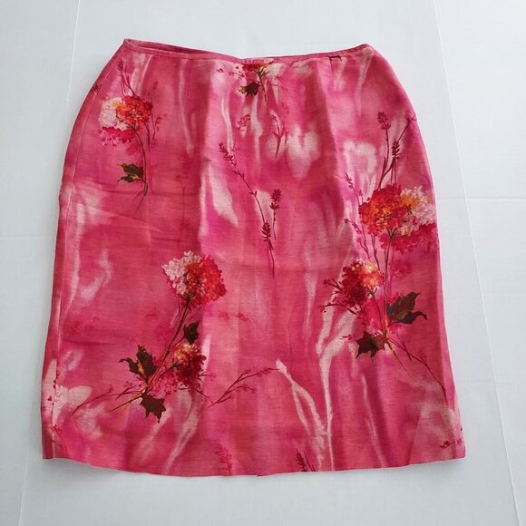 Lafayette 148 Linen/Silk Floral Pink Pencil Skirt Size 14 - Picture 1 of 10